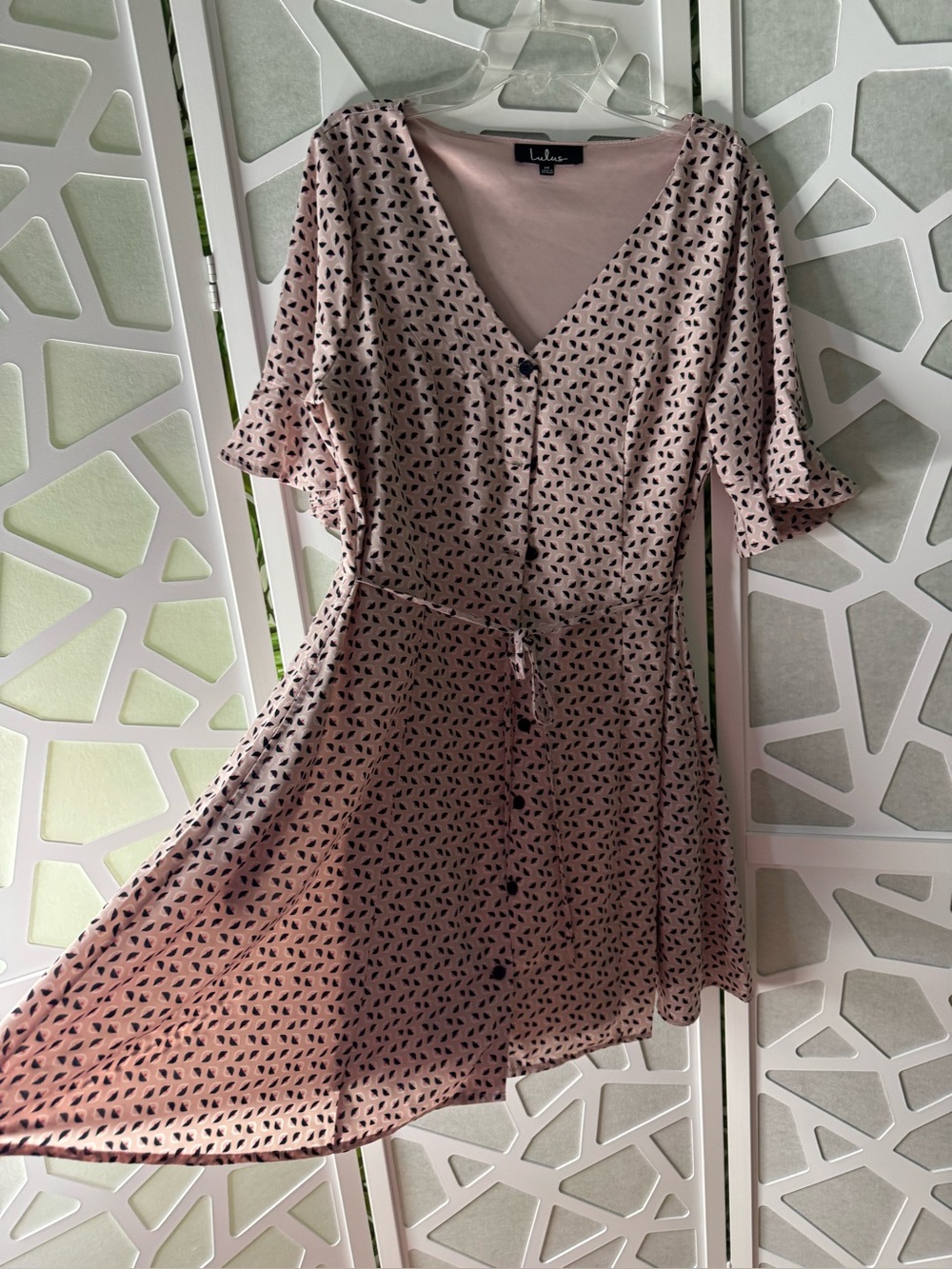 Lulu's Blush Pink Printed V-Neck Midi Dress